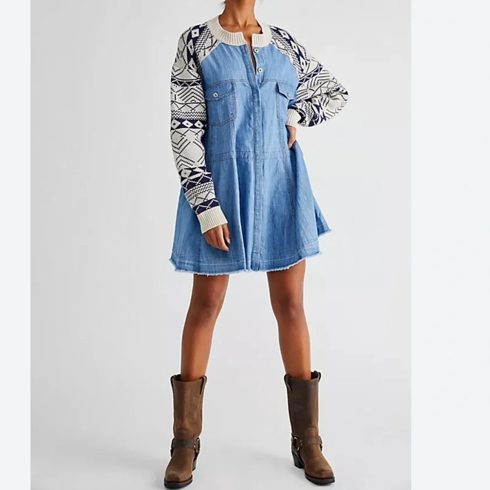 Free People Button Front Mini with‎ Sweater Piecing Dominic Dress